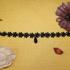 Black Floral Tattoo Choker with Single Pendant